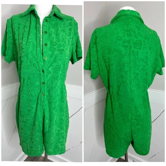 SHEIN GREEN TERRY CLOTH ROMPER - PRELOVED- M/L - Picture 4 of 4